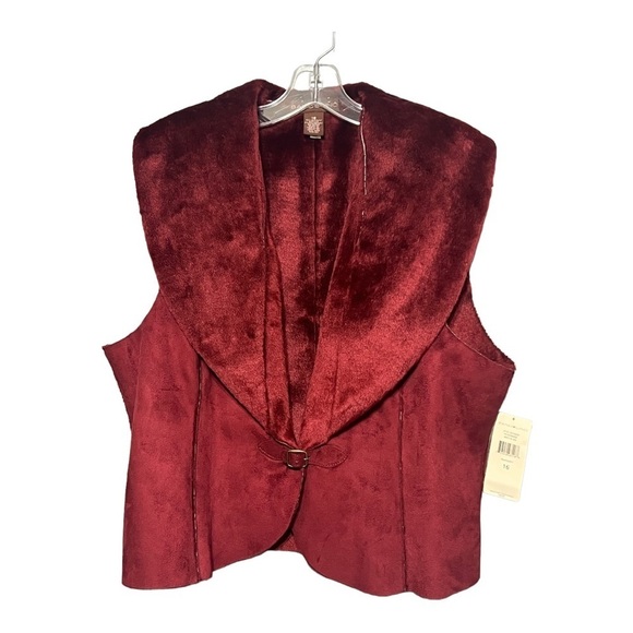 Bandolino Rhapsody Vest Dark Red Micro Suede Velvet Cropped Sleeveless Jacket - Picture 1 of 5